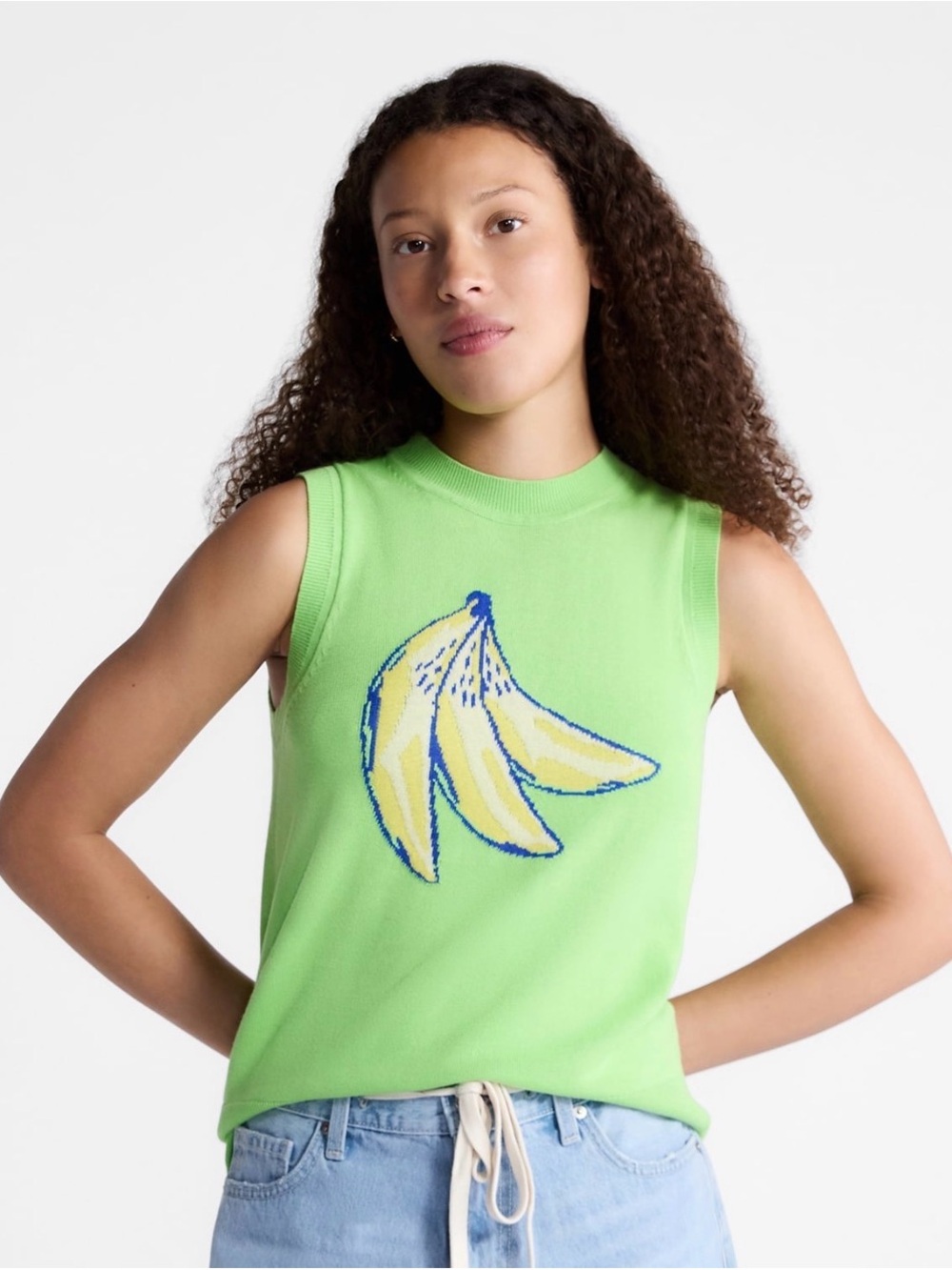 Lime Green Banana Graphic Sleeveless Tank Top